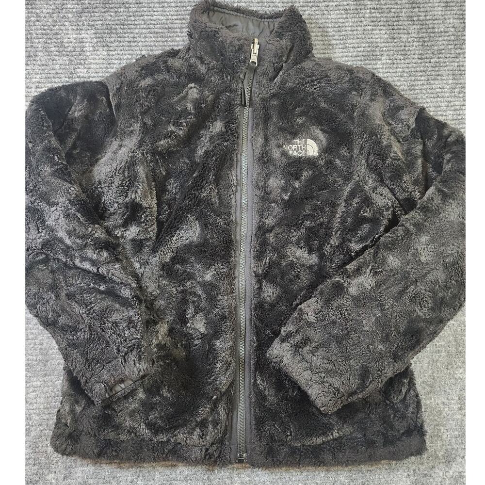 The North Face Jacket Girls Medium Black Reversible Fleece Puffer Mossbud Swirl - Picture 7 of 8